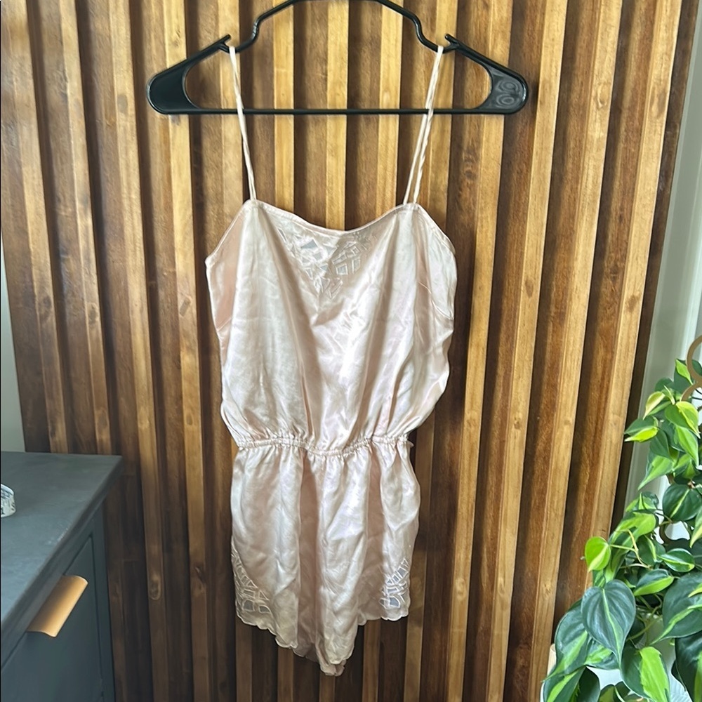 Vintage Blush Pink Satin Romper Slip